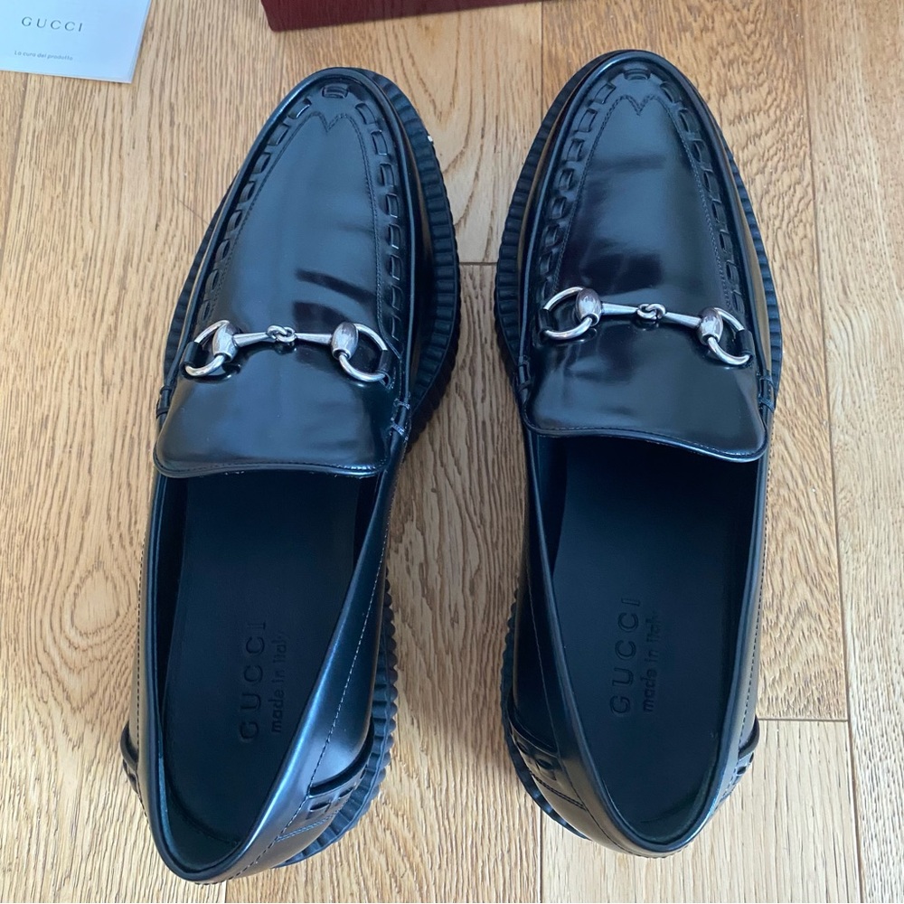Gucci Magnum Black Leather Men's Platform Loafers Ancora Horsebit Creeper 9.5 EU - Picture 6 of 9